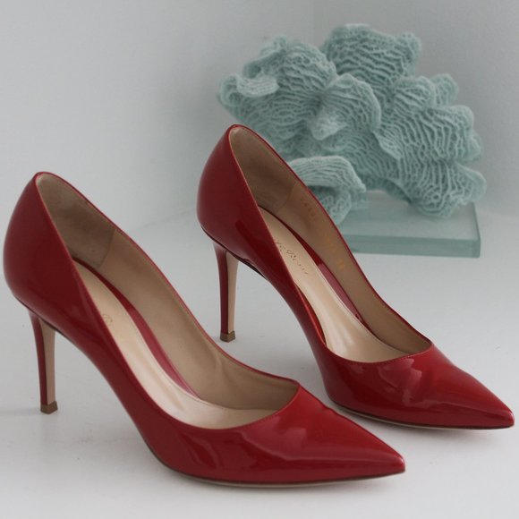 NEW GIANVITO ROSSI RED PATENT LEATHER HILLS PUMPS SHOES 38 - Picture 2 of 12